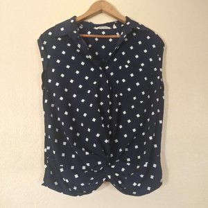 Soft Surroundings Navy Blue & White Diamond Sleeveless Blouse Women's Small